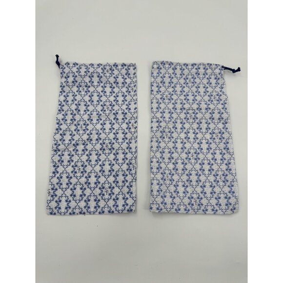 Sara Flint Set Of 2 Blue & White Drawstring Fabric Shoe Bags With Floral Pattern - Picture 1 of 4